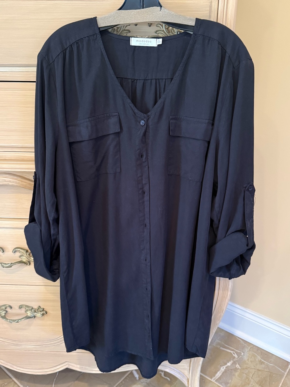 Mododoc Women’s Black Button-Front Tunic Blouse - great basic / layering!